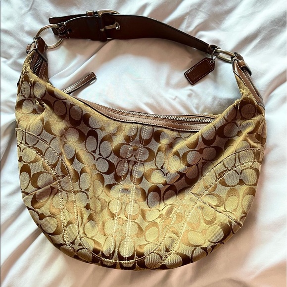 COACH MONOGRAM SIGNATURE BROWN HOBO PURSE - Picture 6 of 12